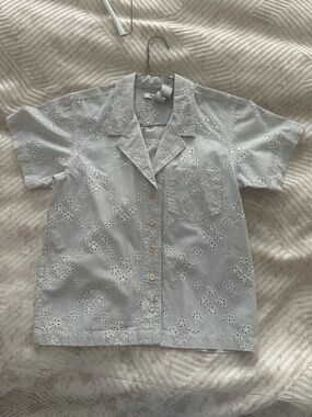 Madewell Striped Eyelet Button-Up Shirt in Light Blue